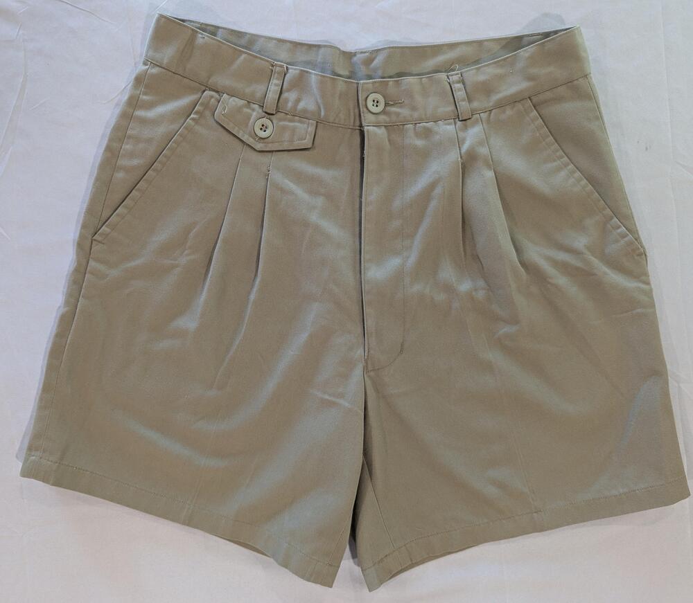 Branded Lion Shorts Mens 32 Beige Pleated Chino Relaxed Twill 6 Inseam Casual